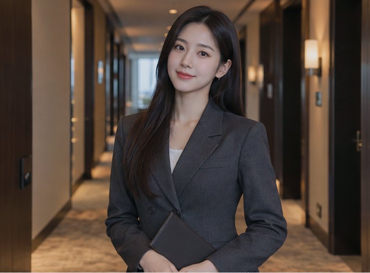인계동 공간웰빙 움직임 관리 안내 카드의 서로 다른 20대 성인 한국 여성 모델